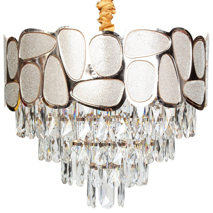 Φωτιστικό Κρεμαστό Μεταλλικό 8 x Ε14 Φ47x24 εκ. Χρυσό με Κρύσταλλα και Γυάλινα Διακοσμητικά