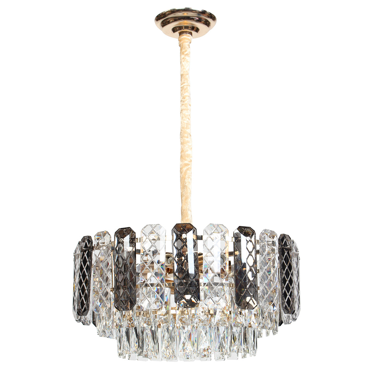 Φωτιστικό Κρεμαστό Μεταλλικό 8 x Ε14 Φ47x24 εκ. Χρυσό με Κρύσταλλα και Γυάλινα Διακοσμητικά