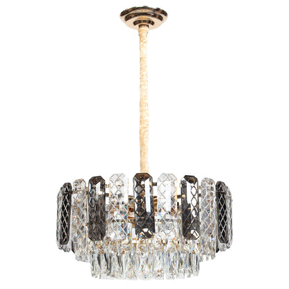 Φωτιστικό Κρεμαστό Μεταλλικό 8 x Ε14 Φ47x24 εκ. Χρυσό με Κρύσταλλα και Γυάλινα Διακοσμητικά