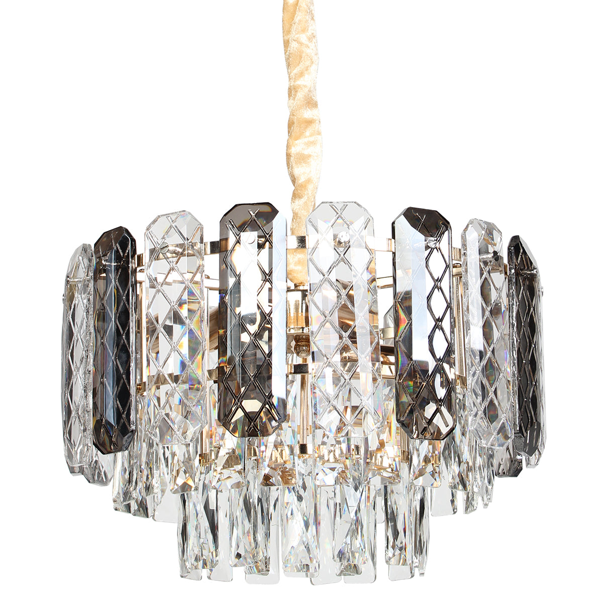 Φωτιστικό Κρεμαστό Μεταλλικό 5 x Ε14 Φ37x24 εκ. Χρυσό με Κρύσταλλα και Γυάλινα Διακοσμητικά