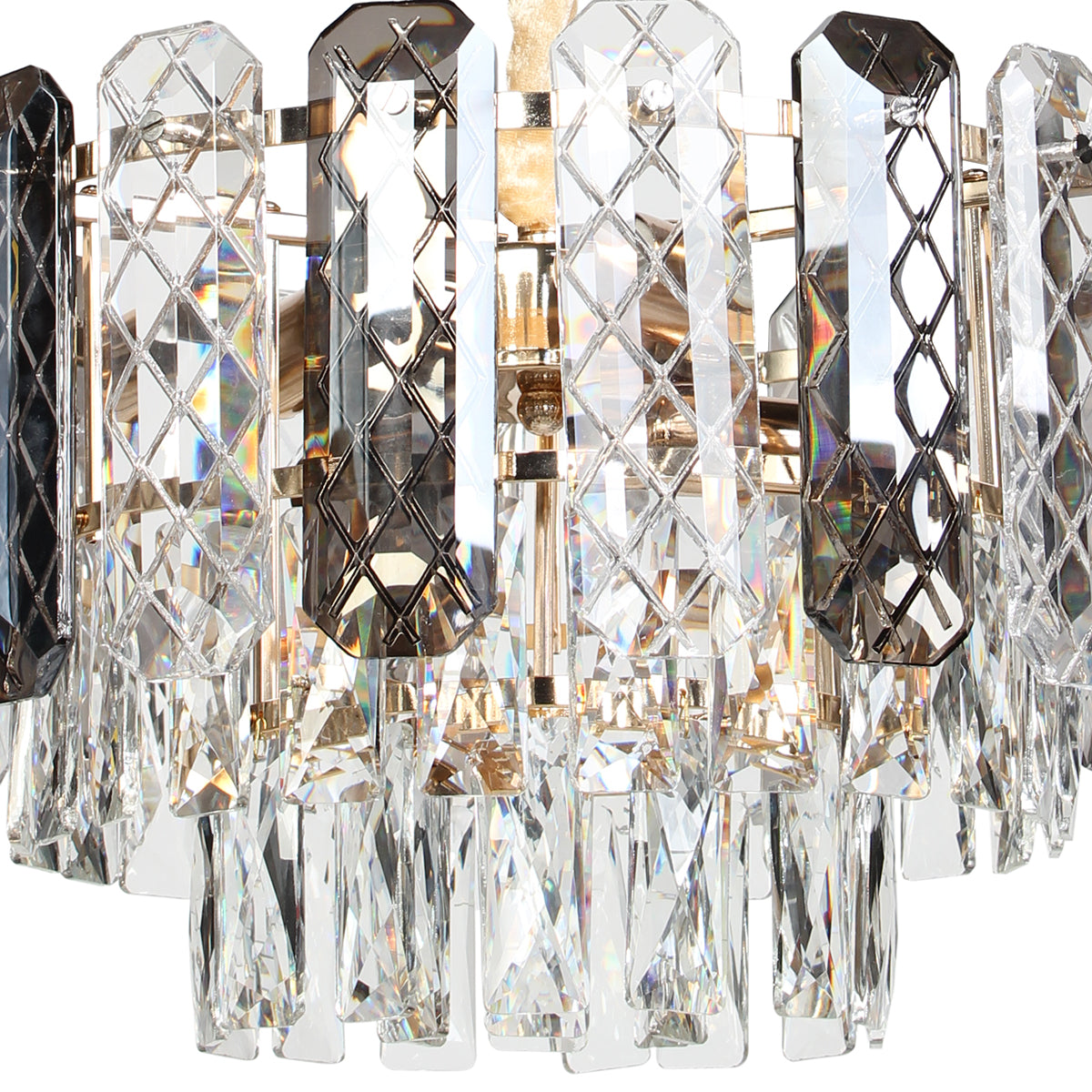 Φωτιστικό Κρεμαστό Μεταλλικό 5 x Ε14 Φ37x24 εκ. Χρυσό με Κρύσταλλα και Γυάλινα Διακοσμητικά