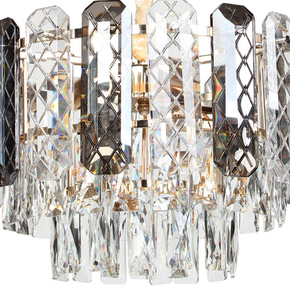 Φωτιστικό Κρεμαστό Μεταλλικό 5 x Ε14 Φ37x24 εκ. Χρυσό με Κρύσταλλα και Γυάλινα Διακοσμητικά