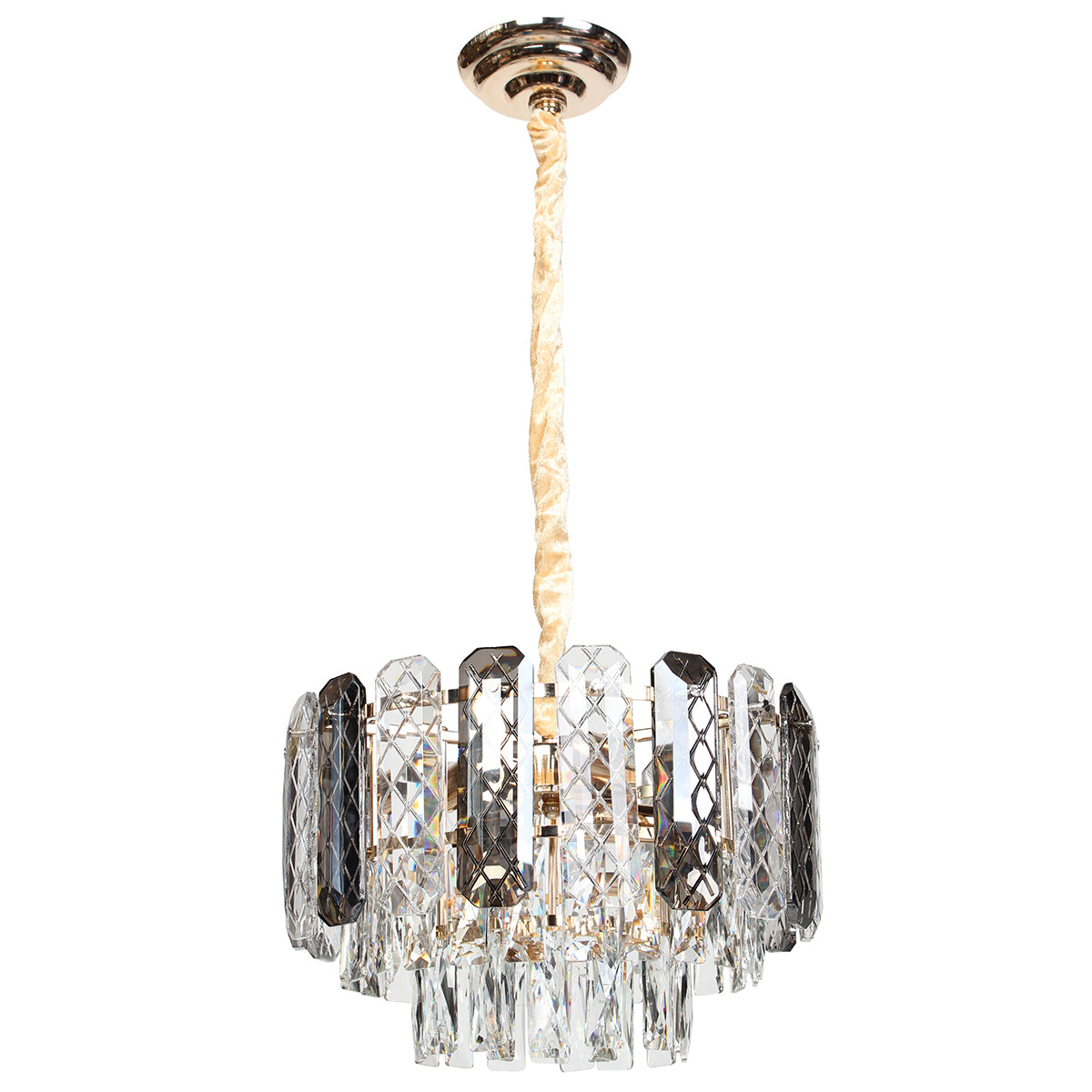 Φωτιστικό Κρεμαστό Μεταλλικό 5 x Ε14 Φ37x24 εκ. Χρυσό με Κρύσταλλα και Γυάλινα Διακοσμητικά