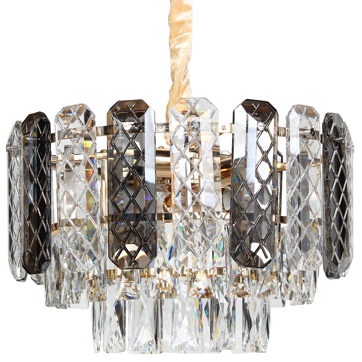 Φωτιστικό Κρεμαστό Μεταλλικό 5 x Ε14 Φ37x24 εκ. Χρυσό με Κρύσταλλα και Γυάλινα Διακοσμητικά