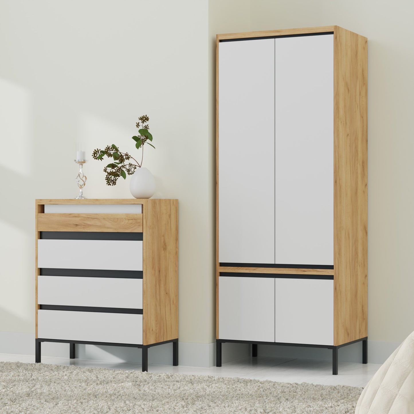 Συρταριέρα Palmor Χρυσό Δρυς-Λευκό 77x40x101