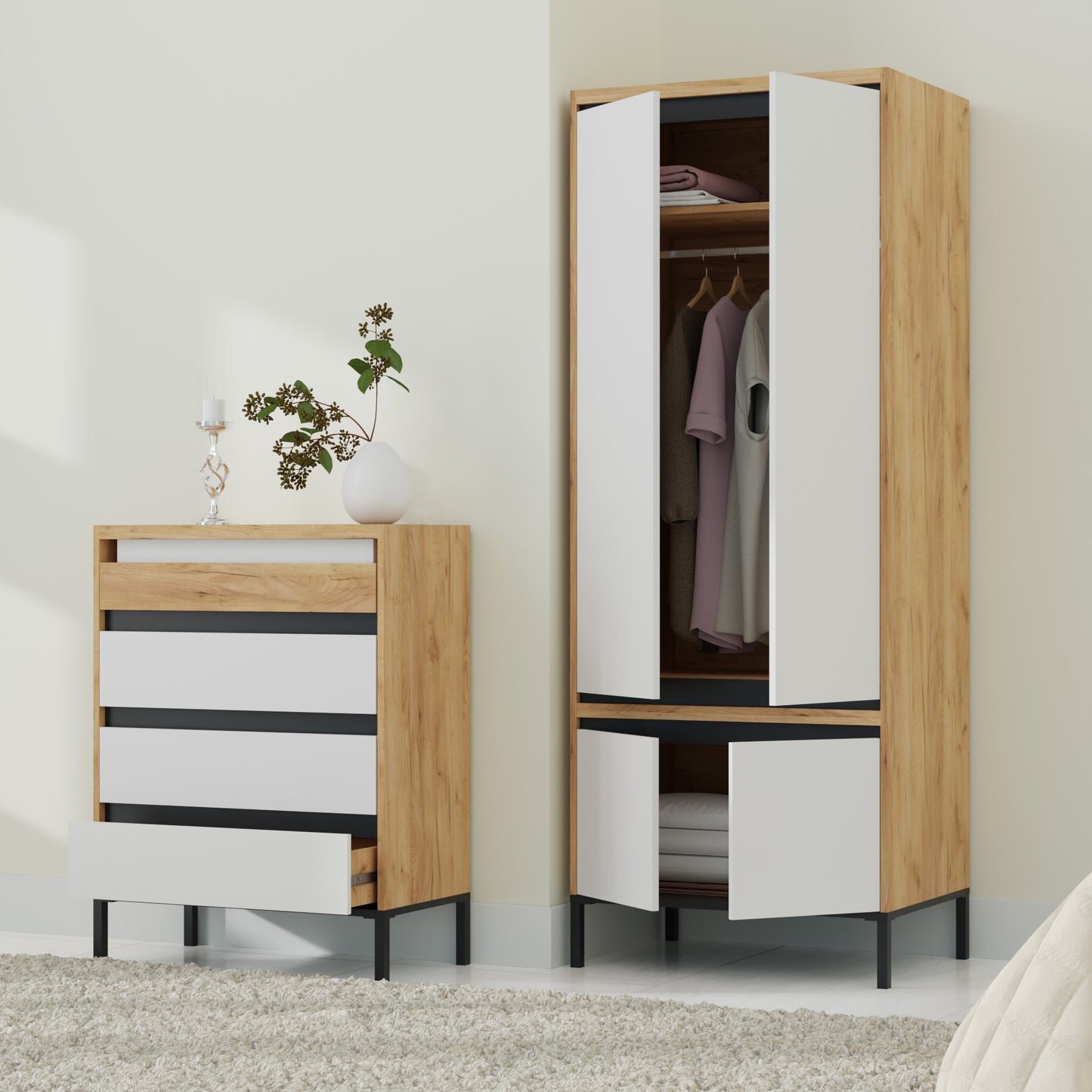 Συρταριέρα Palmor Χρυσό Δρυς-Λευκό 77x40x101