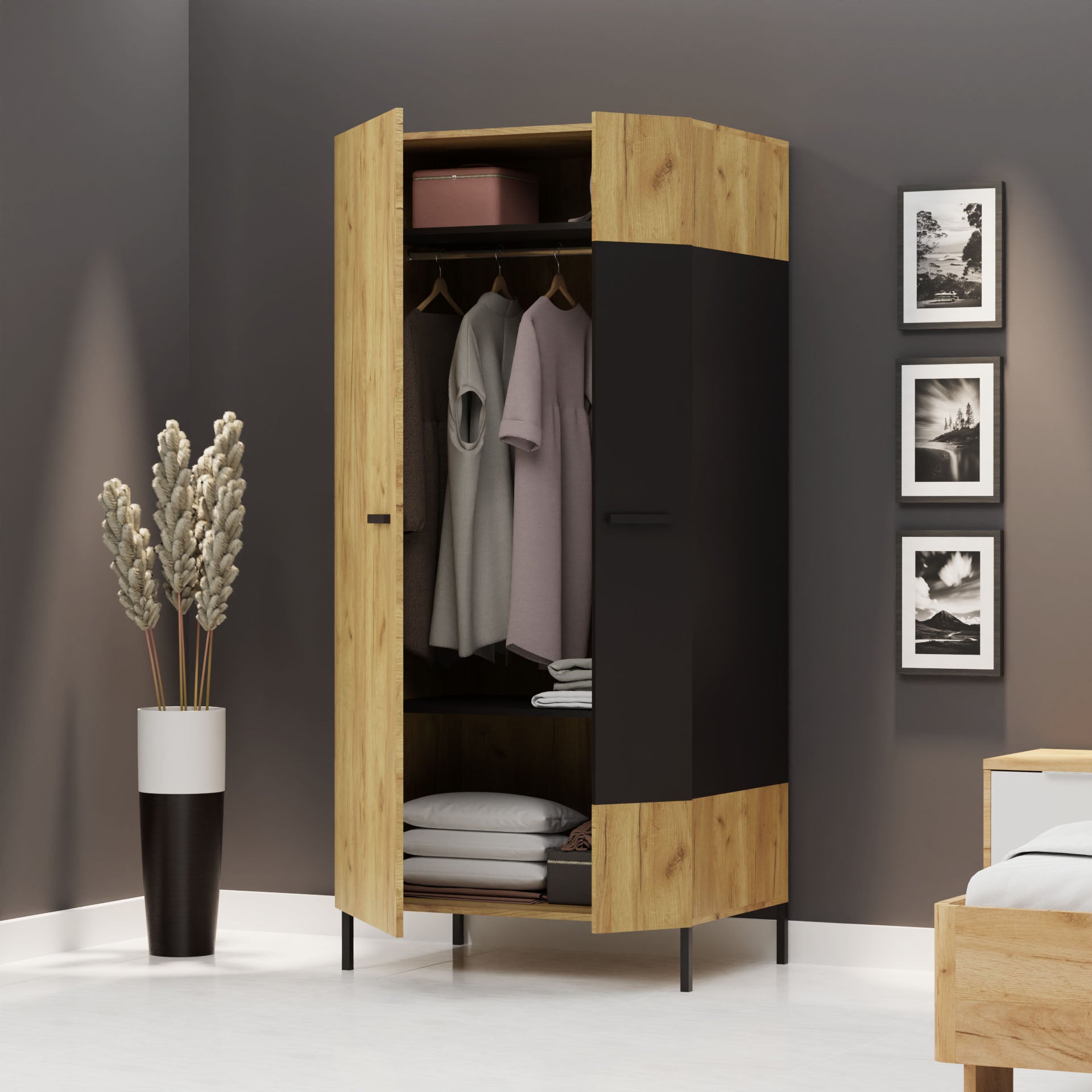 Δίφυλλη Ντουλάπα Santes Χρυσό Δρυς-Γραφίτης 90x60x197.5