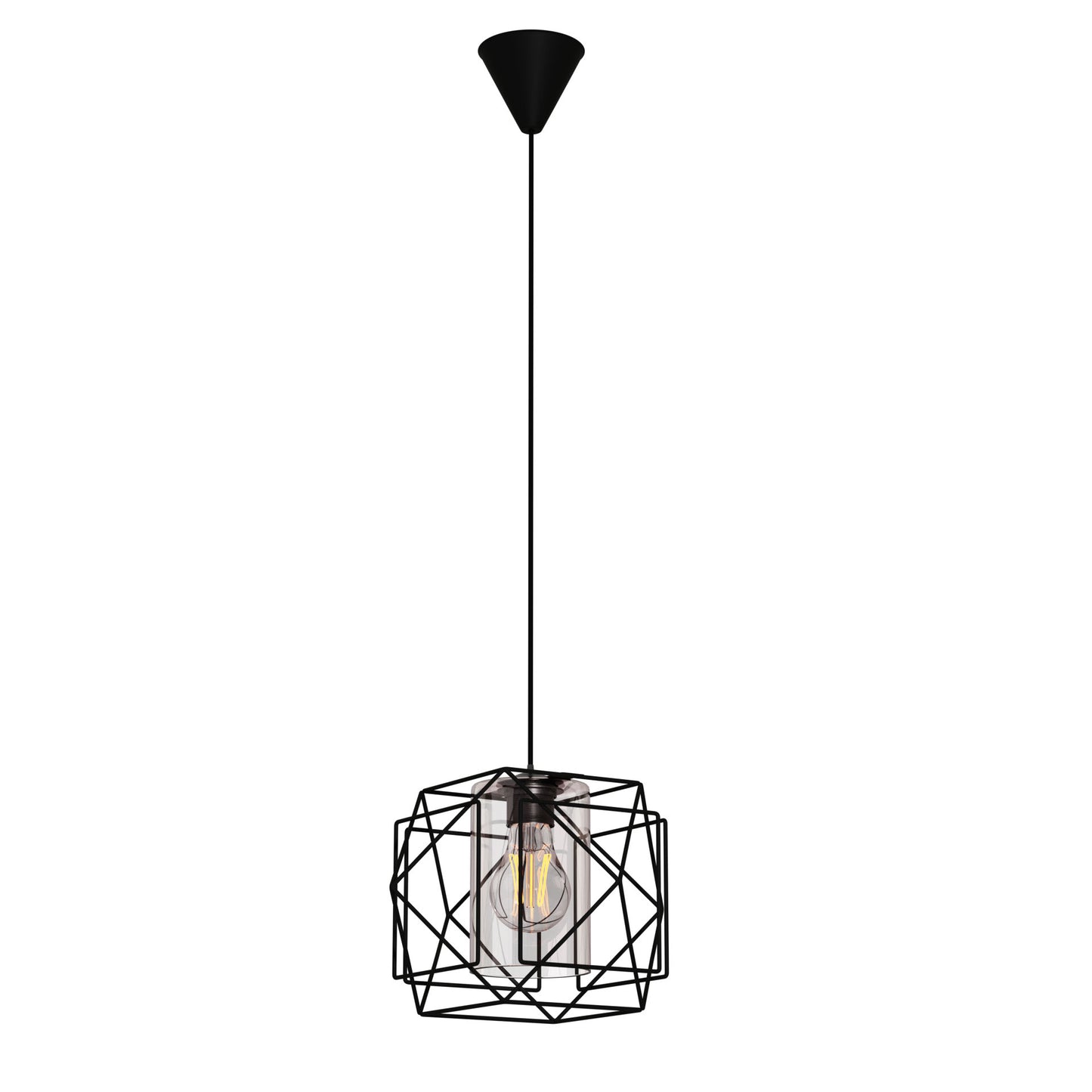 Κρεμαστό Φωτιστικό Multi Mονόφωτο Μαύρο με Γυαλί Μεταλλικό Ε27 25x25x70