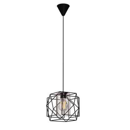 Κρεμαστό Φωτιστικό Multi Mονόφωτο Μαύρο με Γυαλί Μεταλλικό Ε27 25x25x70