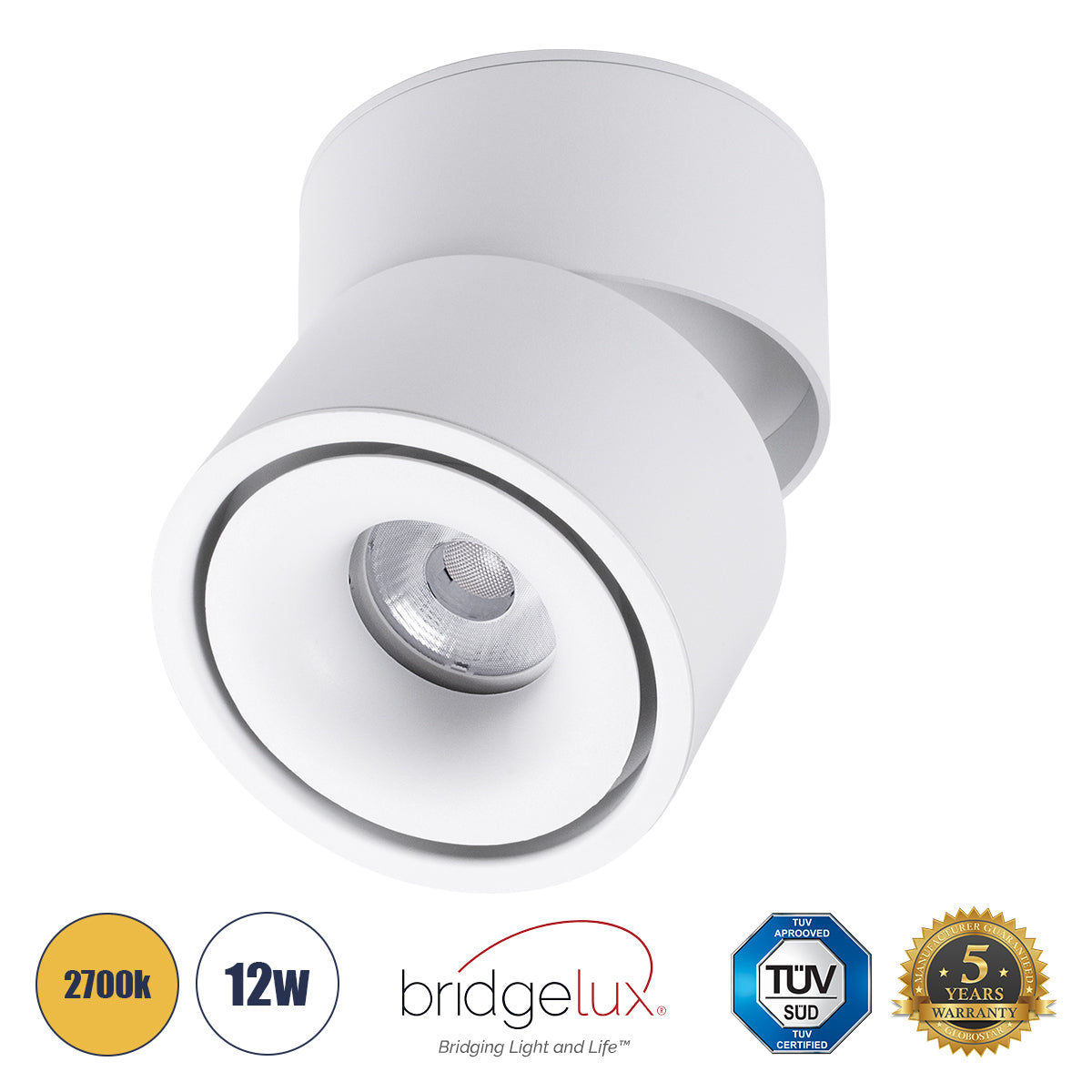 OMEGA-S 60299 Επιφανειακό LED Spot Downlight Φ10cm 12W 1500lm 36° AC 220-240V IP20 Φ10 x Υ10.5cm - Στρόγγυλο - Λευκό - Θερμό Λευκό 2700K - Bridgelux COB