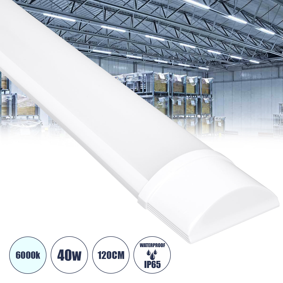 60158 LED Γραμμικό Βιομηχανικό Φωτιστικό Tri-Proof 120cm 40W 3806lm 120° AC 220-240V Αδιάβροχο IP65 Μ120 x Π7.5 x Υ2.5cm Ψυχρό Λευκό 6000K