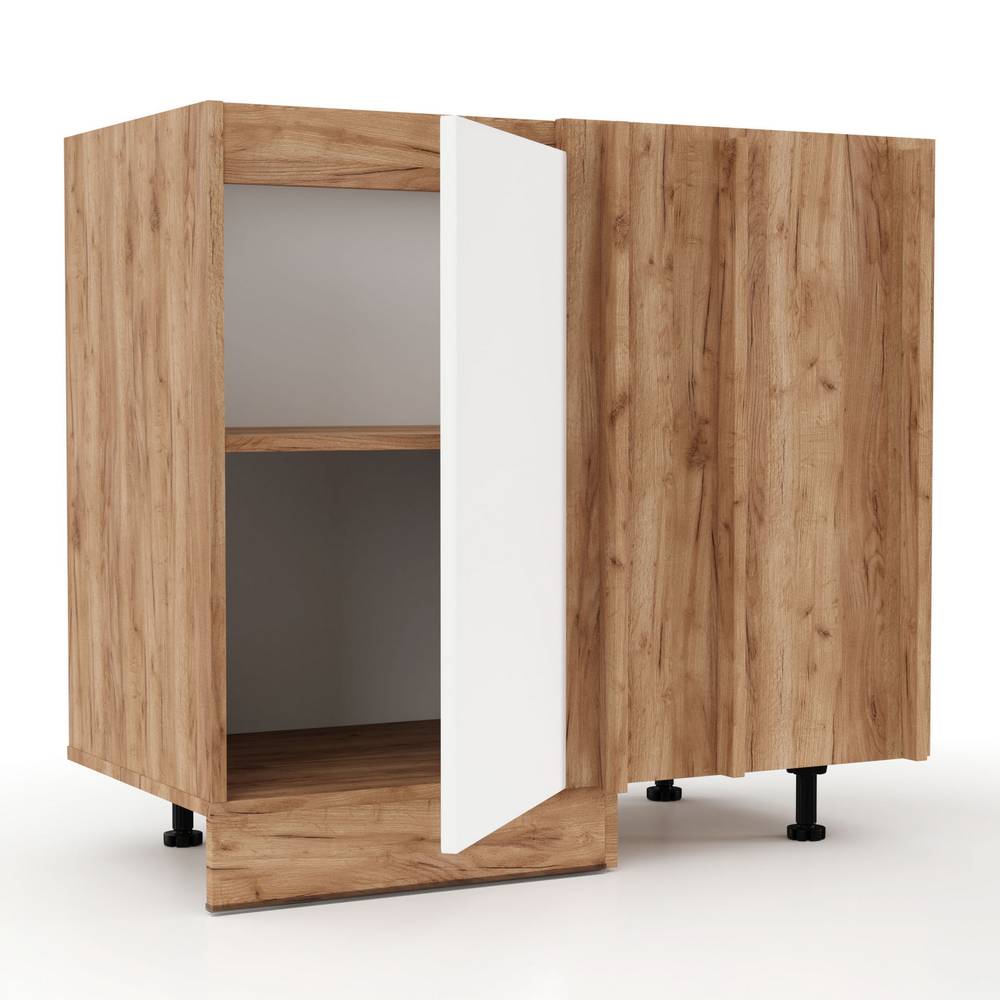 Επιδαπέδιο Γωνιακό Ντουλάπι Κουζίνας Soft Λευκό με Βελανιδιά Διαστάσεις 90x46.5x81,5