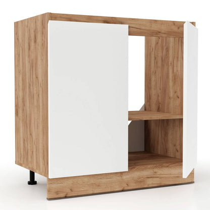 Επιδαπέδιο Ντουλάπι Νεροχύτη Κουζίνας Soft Λευκό με Βελανιδιά 80x46,5x81,5