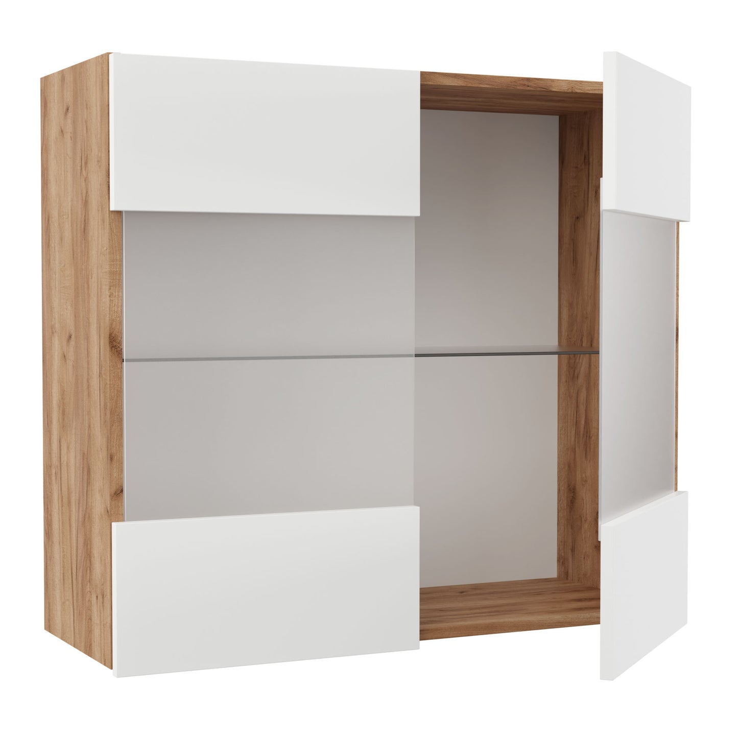 Επιτοίχιο Ντουλάπι με Τζάμι Κουζίνας Soft Λευκό με Βελανιδιά Διαστάσεις 80x30,5x72,8