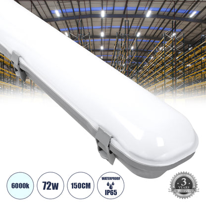 60176 LED Γραμμικό Βιομηχανικό Φωτιστικό Tri-Proof 150cm 72W 8449lm 120° AC 220-240V Αδιάβροχο IP65 Μ150 x Π10,5x Υ8cm Ψυχρό Λευκό 6000K