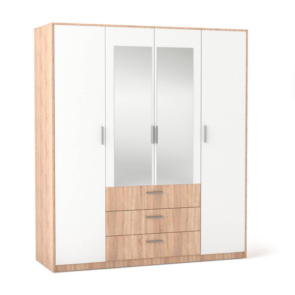 Ντουλάπα Τετράφυλλη Rico Λευκή-Sonoma 180x62x206