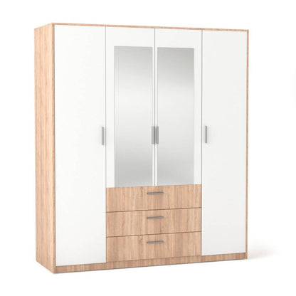 Ντουλάπα Τετράφυλλη Rico Λευκή-Sonoma 180x62x206