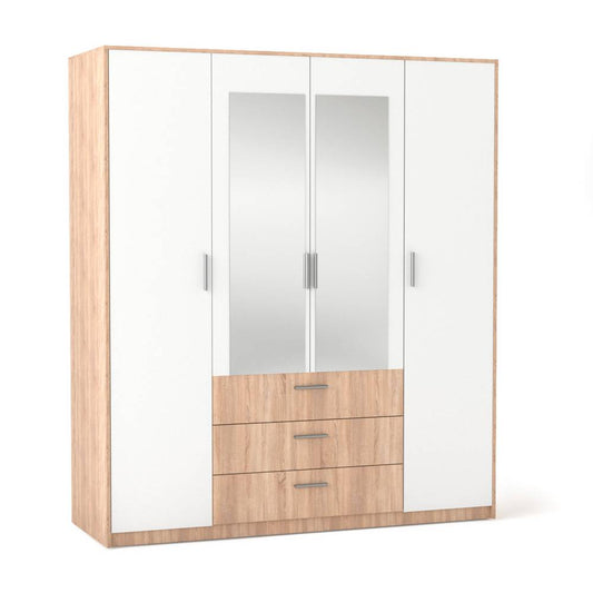 Ντουλάπα Τετράφυλλη Rico Λευκή-Sonoma 180x62x206