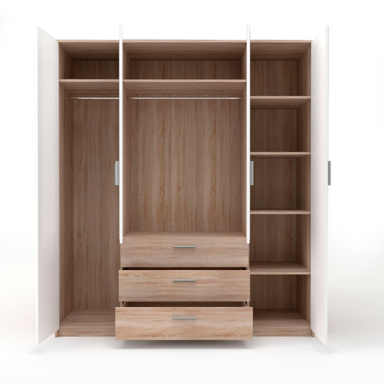 Ντουλάπα Τετράφυλλη Rico Λευκή-Sonoma 180x62x206