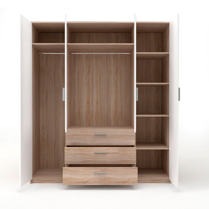 Ντουλάπα Τετράφυλλη Rico Λευκή-Sonoma 180x62x206