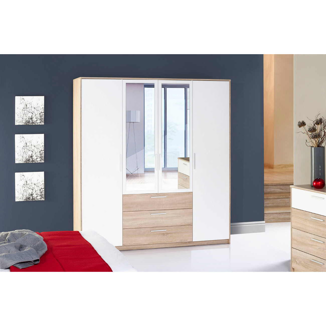 Ντουλάπα Τετράφυλλη Rico Λευκή-Sonoma 180x62x206