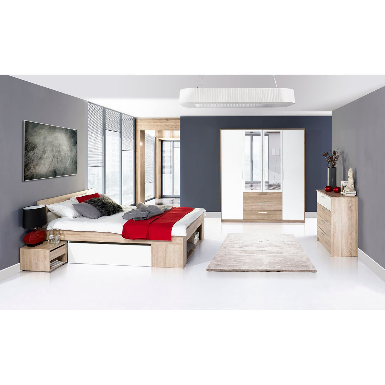 Ντουλάπα Τετράφυλλη Rico Λευκή-Sonoma 180x62x206