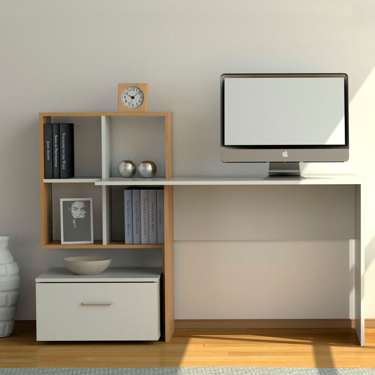 Γραφείο Λευκό με Φυσικό 149x50x105