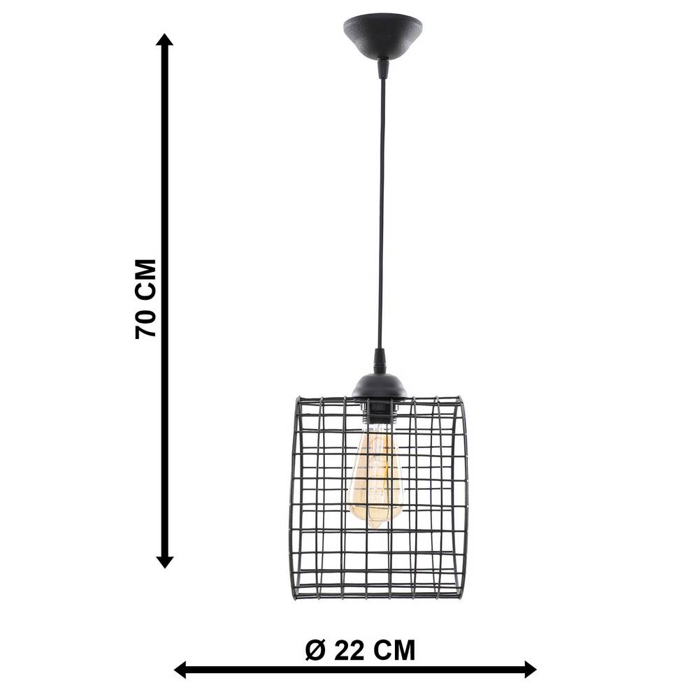 Φωτιστικό Κρεμαστό Μονόφωτο Μεταλλικό Κύλινδρος Μαύρο E27 22x22x70