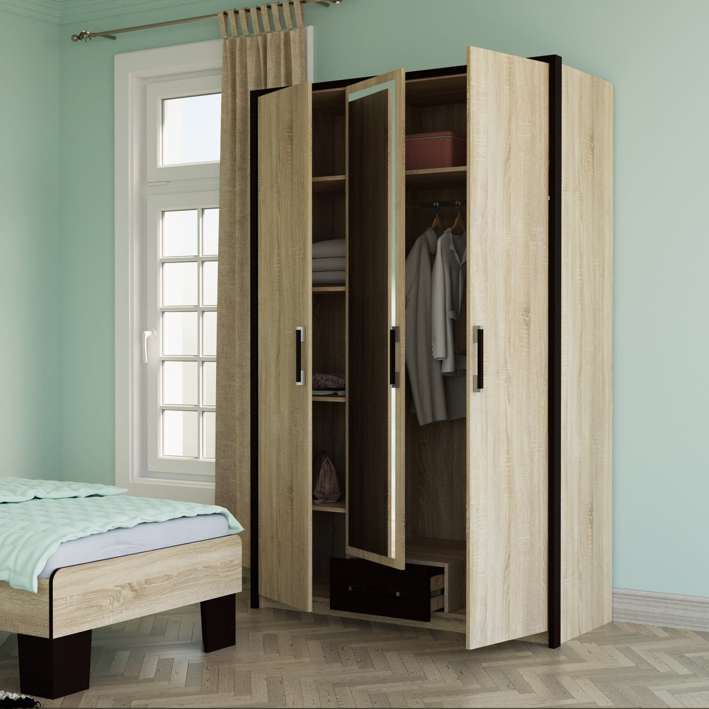 Ντουλάπα Τρίφυλλη Scarlet3D Sonoma-Wenge 136x58x212