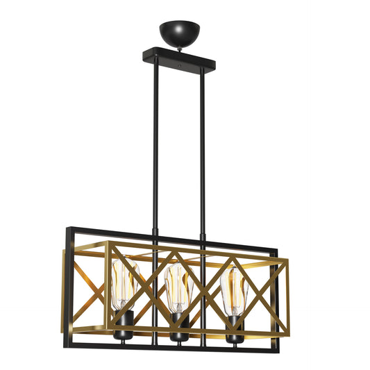 Κρεμαστό Φωτιστικό Τρίφωτο Χρυσό-Μαύρο Ε27 58x20x68