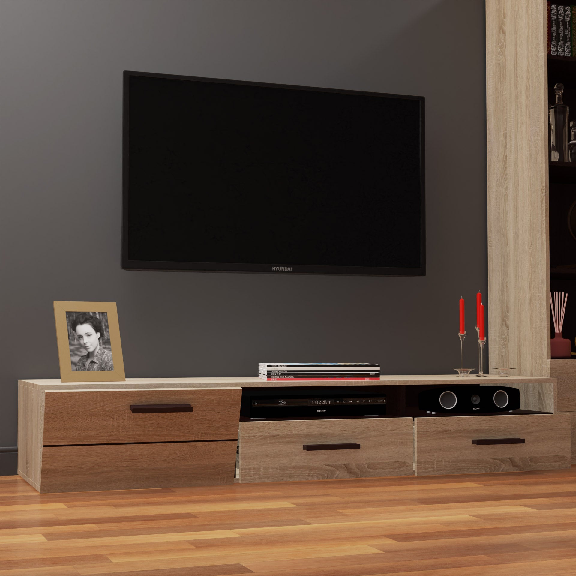 Έπιπλο TV Solo 180x52x34 Δεξί Sonoma-Wenge MDF Καμπυλωτό Τελείωμα στις Πόρτες