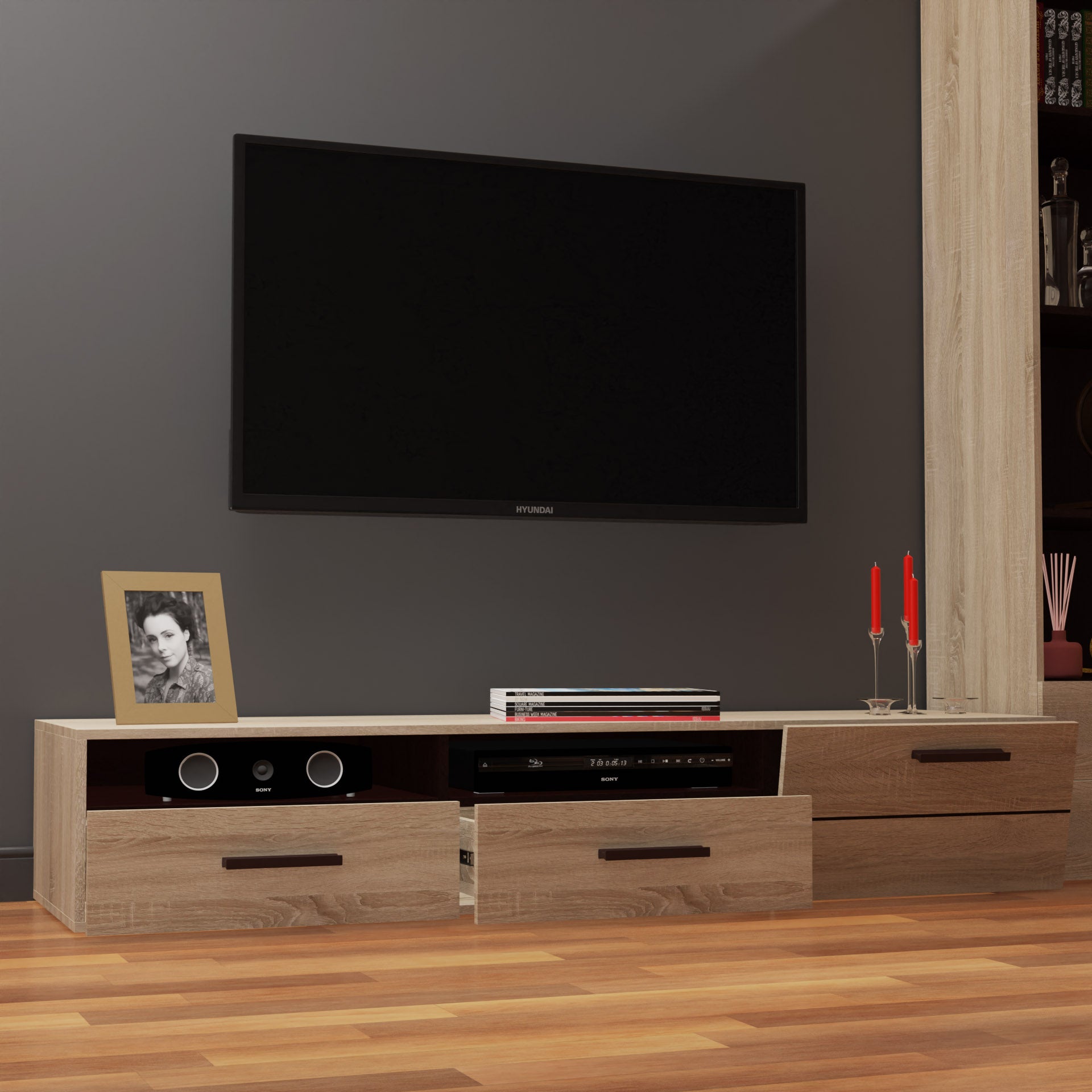 Έπιπλο TV Solo 180x52x34 Αριστερό Sonoma-Wenge MDF Καμπυλωτό Τελείωμα στις Πόρτες