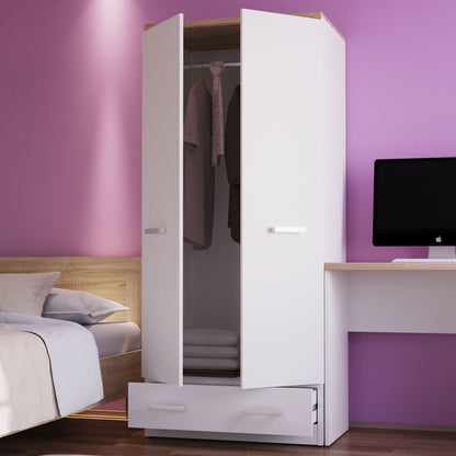 Ντουλάπα Δίφυλλη Top Mix Λευκή με Sonoma 80x57x183