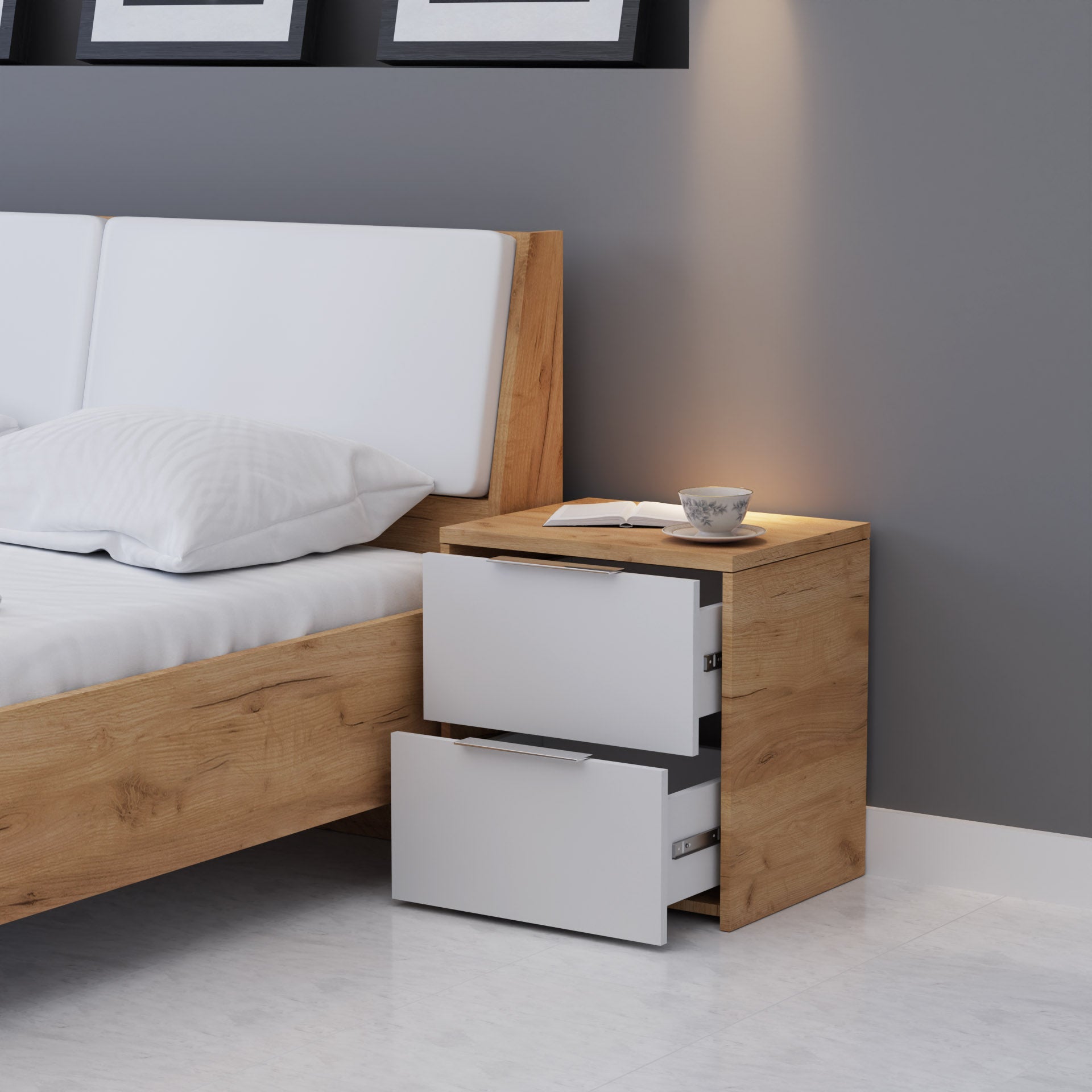 Κομοδίνο Avanti Χρυσός Δρυς-Λευκό 49.8x39.7x53.7