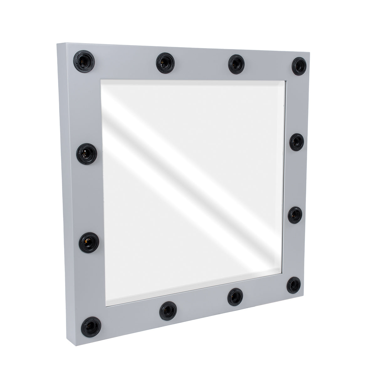 MAKEUP MIRROR-80x80-3 Μοντέρνος Καθρέπτης Μακιγιάζ με Πλαίσιο Φυσικού Ξύλου με Διακόπτη On/Off 12 x E27 AC220-240V - Μ80 x Π7 x Υ80cm - Γκρι Τσιμέντου