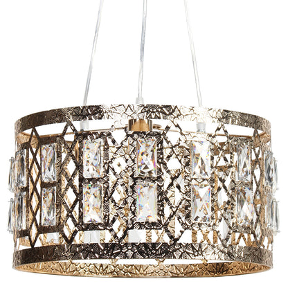 Φωτιστικό Μεταλλικό Κρεμαστό 3 x Ε27 Φ40x20 εκ. Χρυσό με Κρύσταλλα