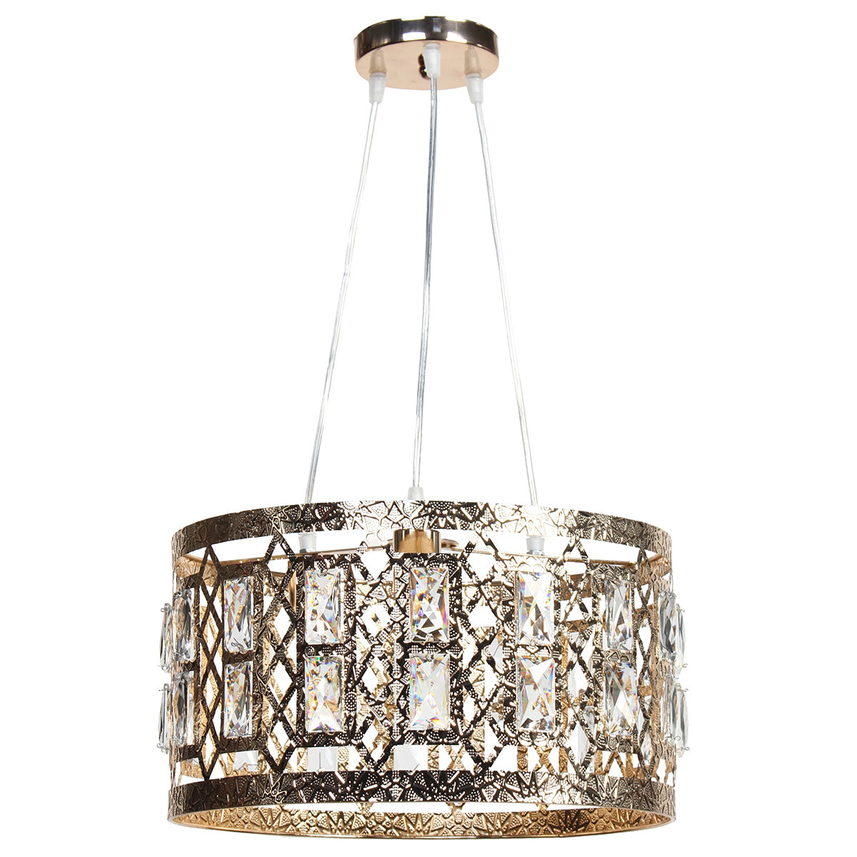 Φωτιστικό Μεταλλικό Κρεμαστό 3 x Ε27 Φ40x20 εκ. Χρυσό με Κρύσταλλα