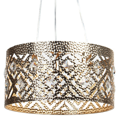 Φωτιστικό Μεταλλικό Κρεμαστό 3 x Ε27 Φ40x20 εκ. Χρυσό με Κρύσταλλα