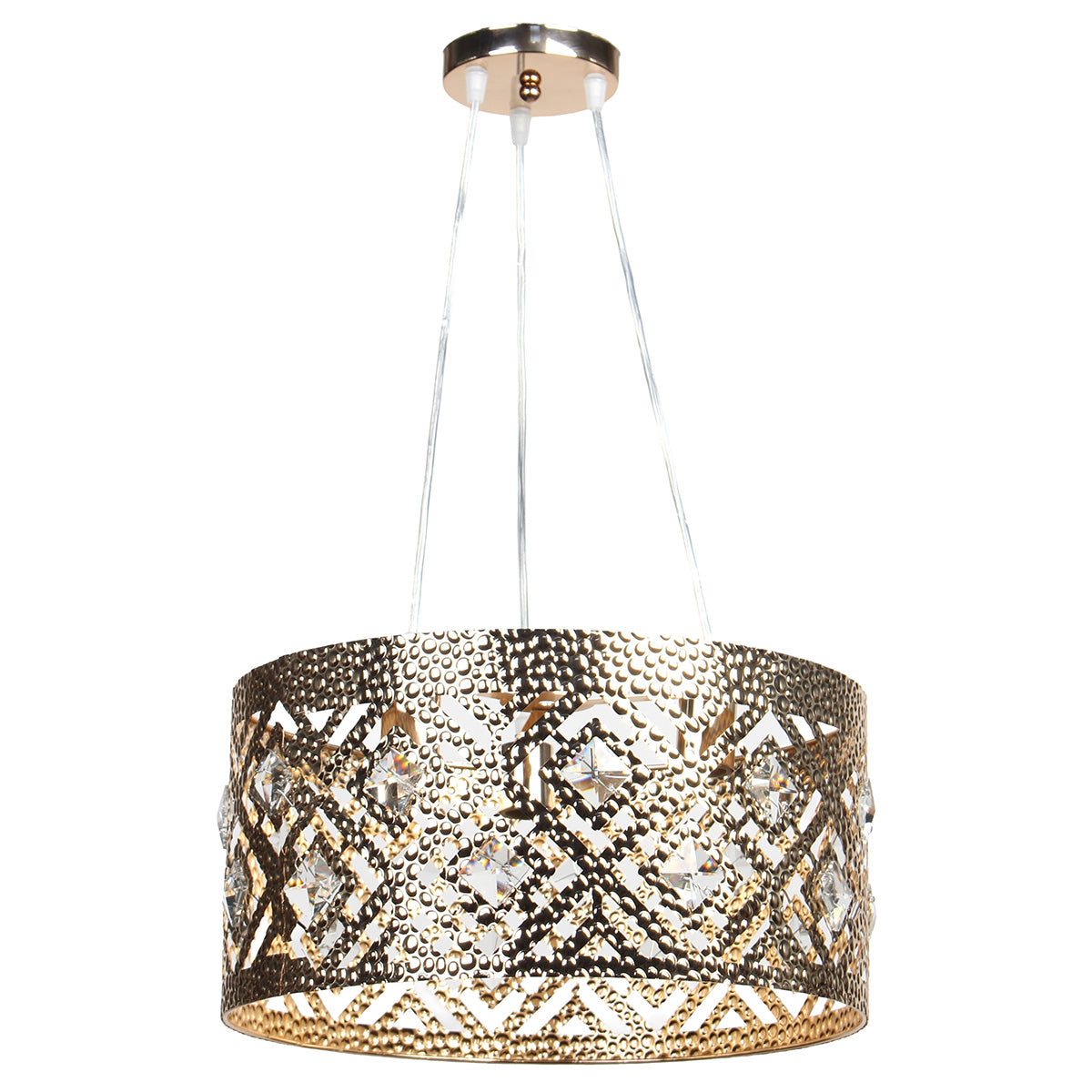 Φωτιστικό Μεταλλικό Κρεμαστό 3 x Ε27 Φ40x20 εκ. Χρυσό με Κρύσταλλα