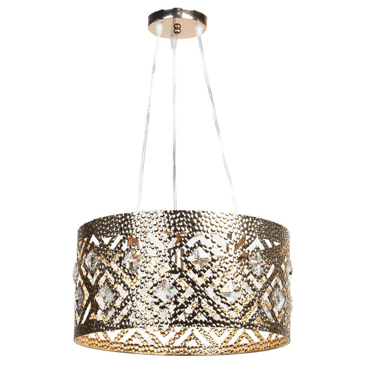 Φωτιστικό Μεταλλικό Κρεμαστό 3 x Ε27 Φ40x20 εκ. Χρυσό με Κρύσταλλα