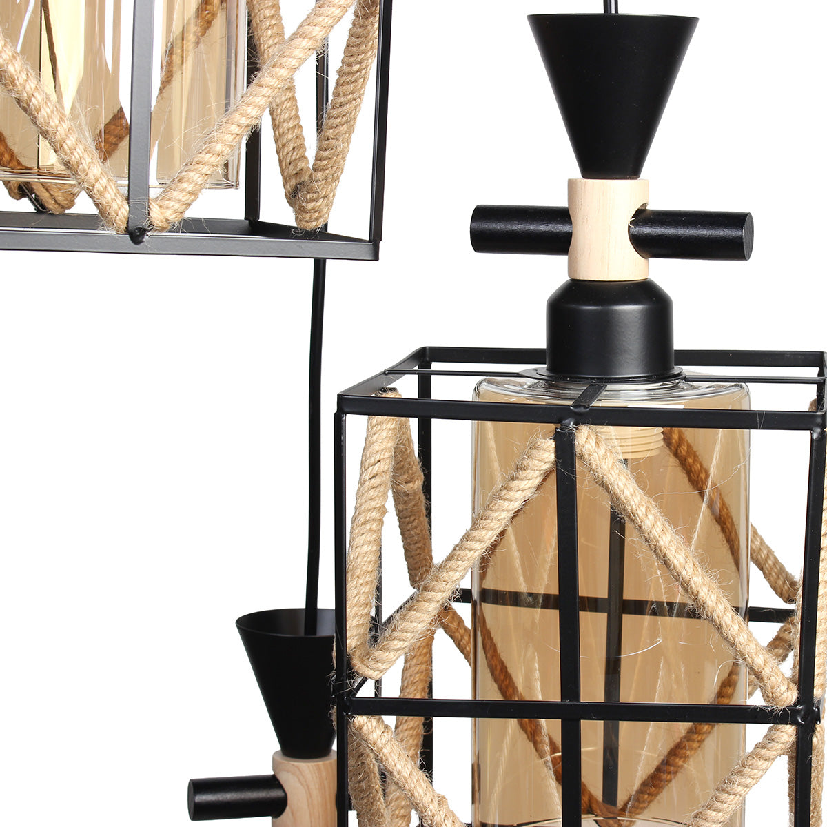 Φωτιστικό Μεταλλικό Κρεμαστό Άνισο 3 x Ε27 Φ23 εκ. Μαύρο με Σχοινί και Γυαλιά