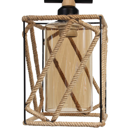 Φωτιστικό Μεταλλικό Κρεμαστό Άνισο 3 x Ε27 Φ23 εκ. Μαύρο με Σχοινί και Γυαλιά