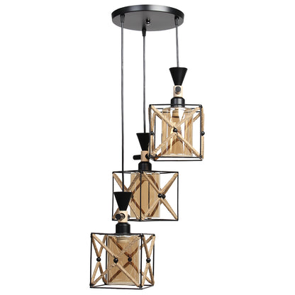 Φωτιστικό Μεταλλικό Κρεμαστό Άνισο 3 x Ε27 Φ23 εκ. Μαύρο με Σχοινί και Γυαλιά