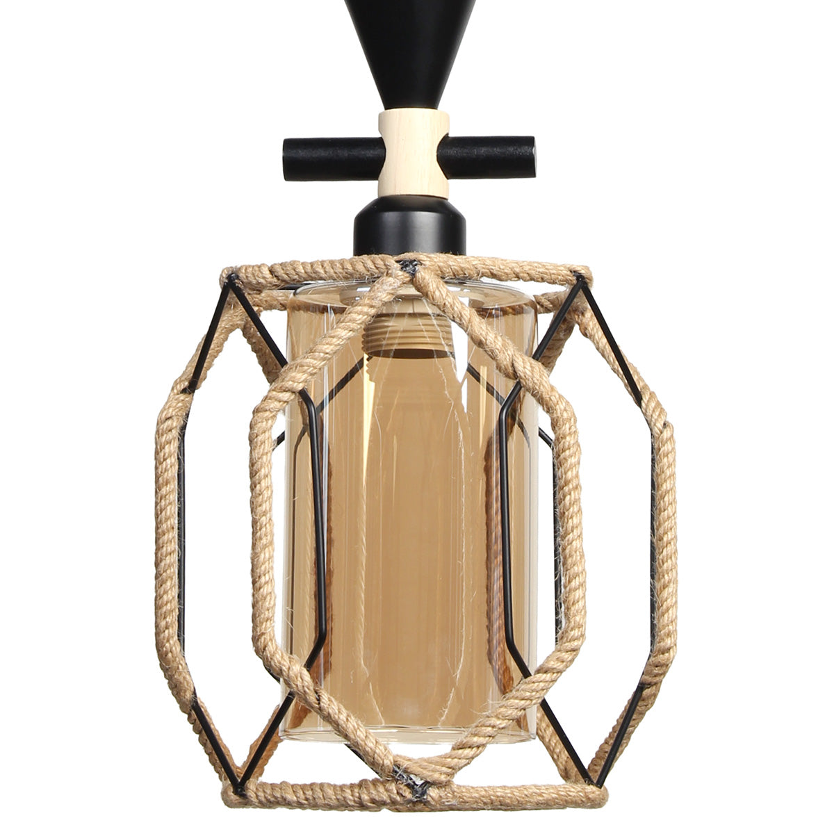 Φωτιστικό Μεταλλικό Κρεμαστό Μονόφωτο Ε27 19x16χ33 εκ. Μαύρο με Σχοινί και Γυαλί