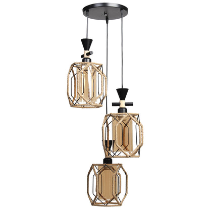 Φωτιστικό Μεταλλικό Κρεμαστό Άνισο 3 x Ε27 Φ23 εκ. Μαύρο με Σχοινί και Γυαλιά