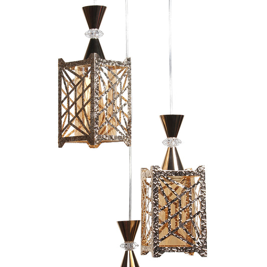 Φωτιστικό Μεταλλικό Κρεμαστό Άνισο 3 x Ε27 Φ23 εκ. Χρυσό με Γυαλιά