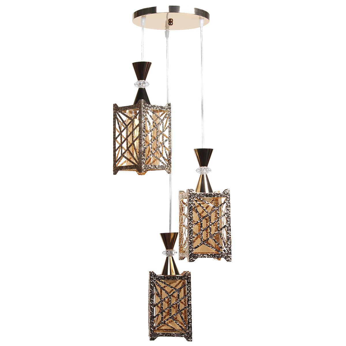 Φωτιστικό Μεταλλικό Κρεμαστό Άνισο 3 x Ε27 Φ23 εκ. Χρυσό με Γυαλιά