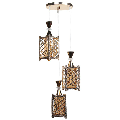 Φωτιστικό Μεταλλικό Κρεμαστό Άνισο 3 x Ε27 Φ23 εκ. Χρυσό με Γυαλιά