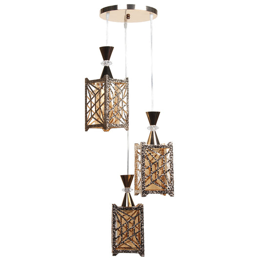 Φωτιστικό Μεταλλικό Κρεμαστό Άνισο 3 x Ε27 Φ23 εκ. Χρυσό με Γυαλιά