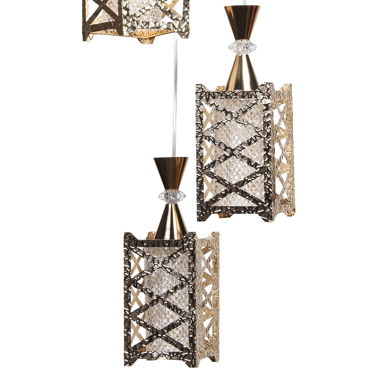 Φωτιστικό Μεταλλικό Κρεμαστό Άνισο 3 x Ε27 Φ23 εκ. Χρυσό με Ακρυλικά